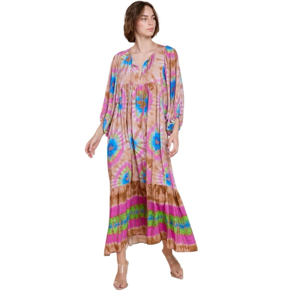 Sofia Made In Italy Mixed Print Anastasia Kaftan Midi Dress Fits 2-10 Reg. $145